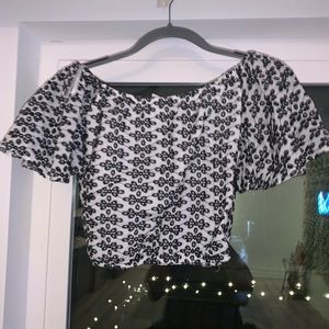 Black and White Floral Crop Top